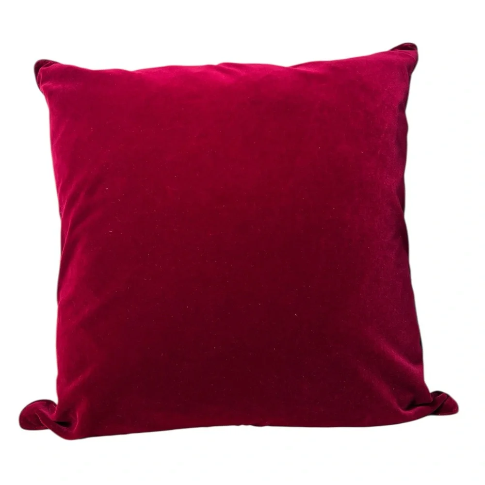 Ralph Lauren Red Silk Velvet Appliqué Floral Decorative Pillow 22″ x 22″ NWT